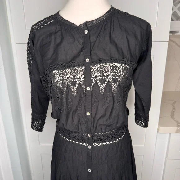 LoveShackFancy Beth Black Maxi Dress Size Medium Lace Embroidered *altered - Picture 2 of 6